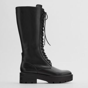 Black Zara Lace Up High Combat Boot - Sz 6.5